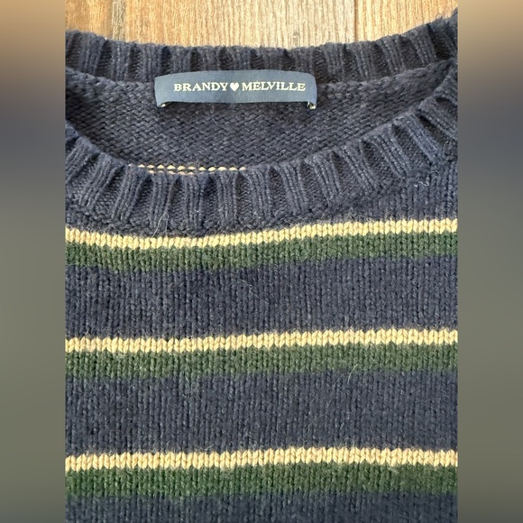 Brandy Melville Navy and Green Striped Sweater - Picture 3 of 5